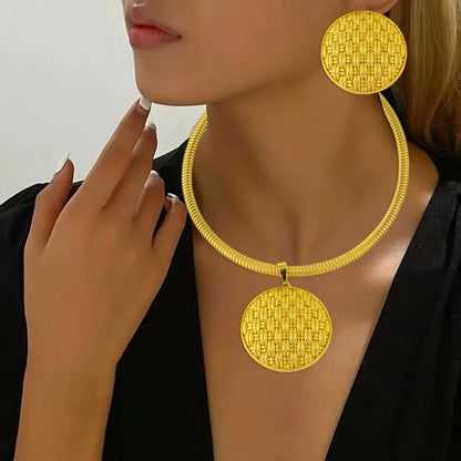 Brazilian  Plated Big Jewelry Set for Women Bold Design Dubai African Roundel Earrings Necklace For Party Graduation Gif