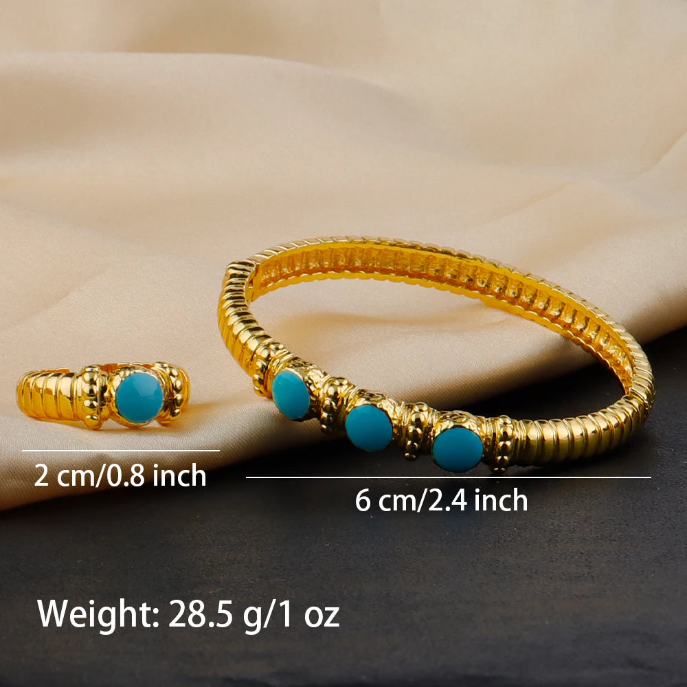 Fashion Multy Colors Personalized 18k gold plated ring and bracelet jewelry set daily wear High Temperament bracelets Girl Gift