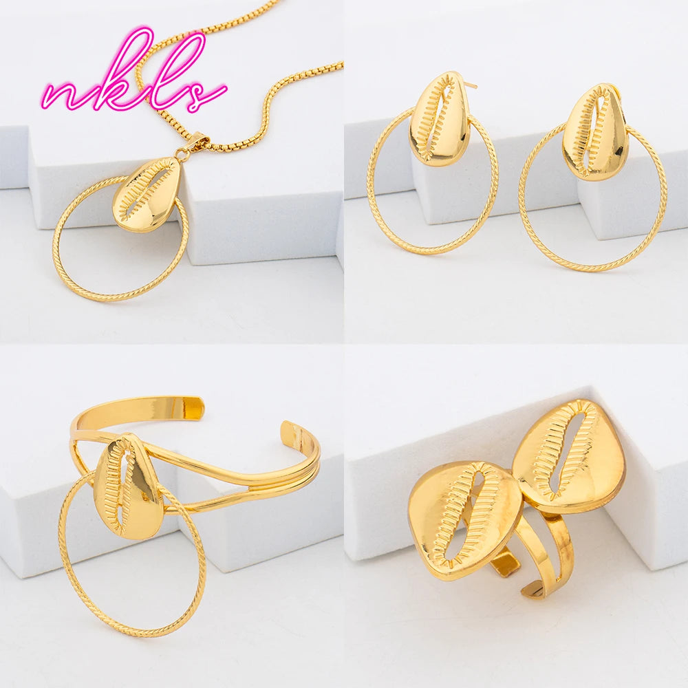 Dubai Luxury Necklace Earrings Cuff Bangle Ring Set African Trend Jewelry Fashion Women Jewelry Set Daily Wear Party Gift