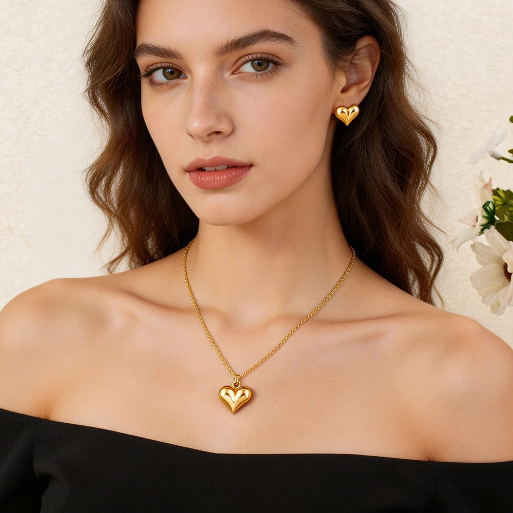 Dubai Heart Pendant Necklace and Earrings 2-Piece Set for Women Wholesale Wedding and Mother's Day Gifts