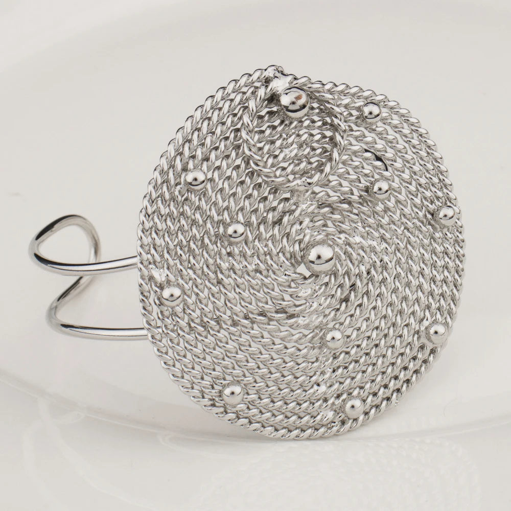 Large Round Earrings Collar Necklace Silver Color Bangle Ring Set for Women America Exaggerated Jewelry Set For Party Dressing