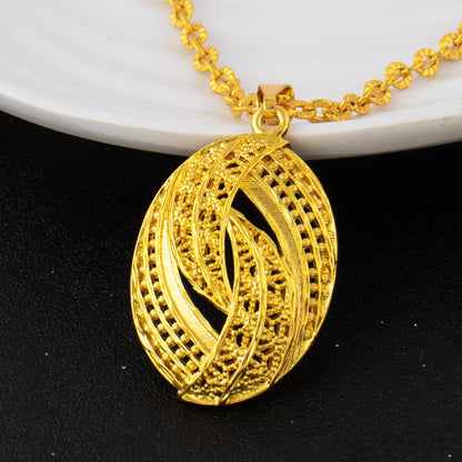 Round Water Drop Shape Jewelry Luxury Shining Gold Color Necklace Earrings Ring Set for Women Gift Apply to Party Wedding
