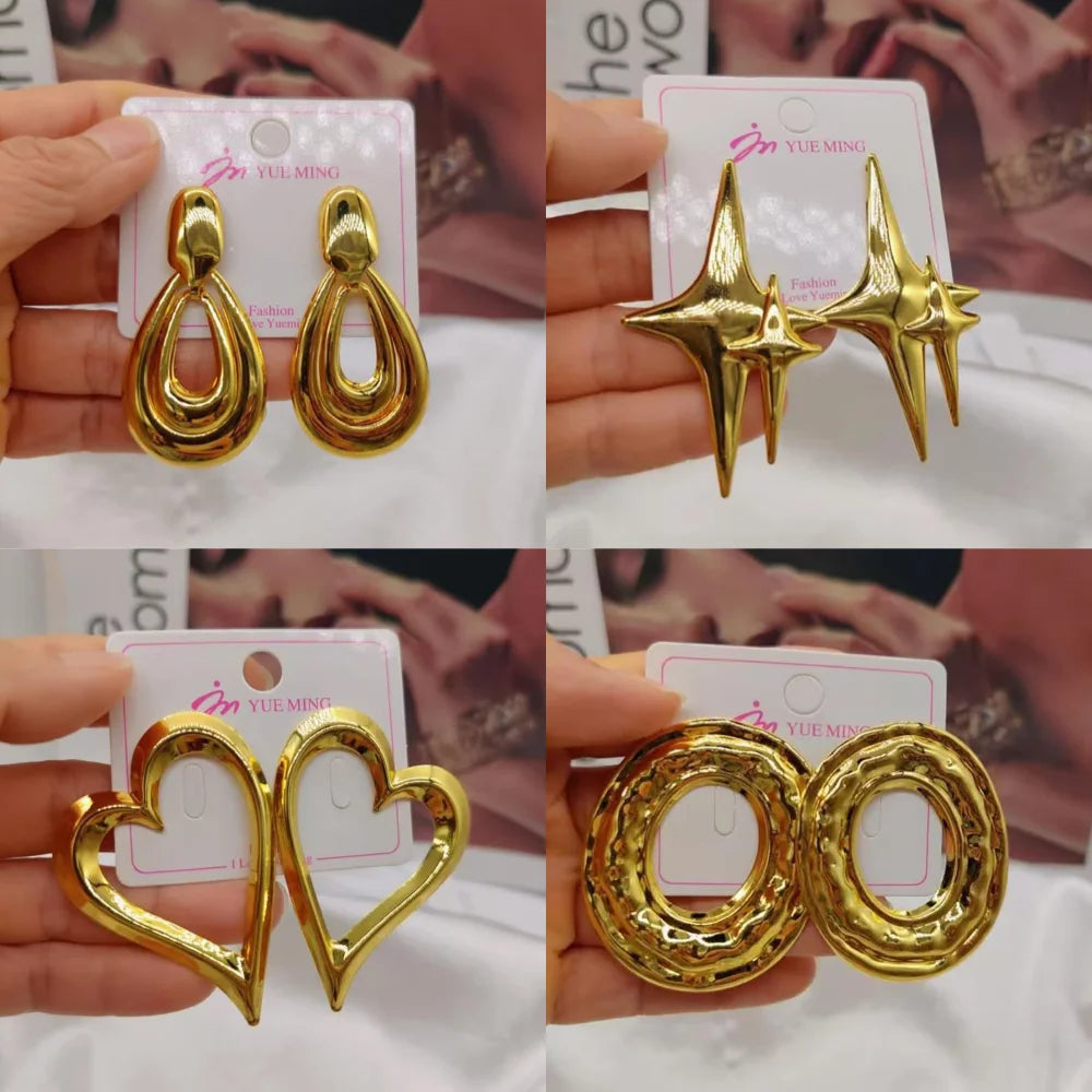 Hoop Earrings for Women African Gold Color Copper Dangle Earrings Weddings Bride Elegant Large Design Stud Earrings Jewelry Gift