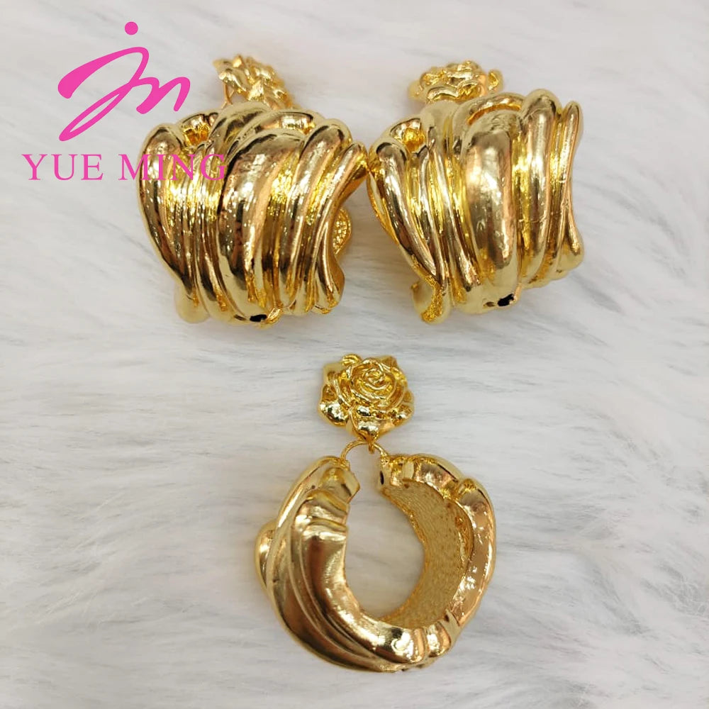 YM Jewelry Sets Fashion 18K Gold color Classic Jewelry For Women Earrings Pendant Necklace Wedding Party Gifts Trendy - YUEMING JEWELRY