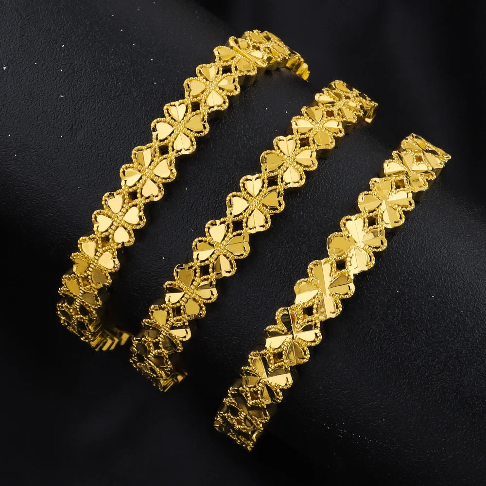 24K Gold Plated Women's bohemian Bracelet dubai flower bangle women east wedding bangles for women Gift free shipping