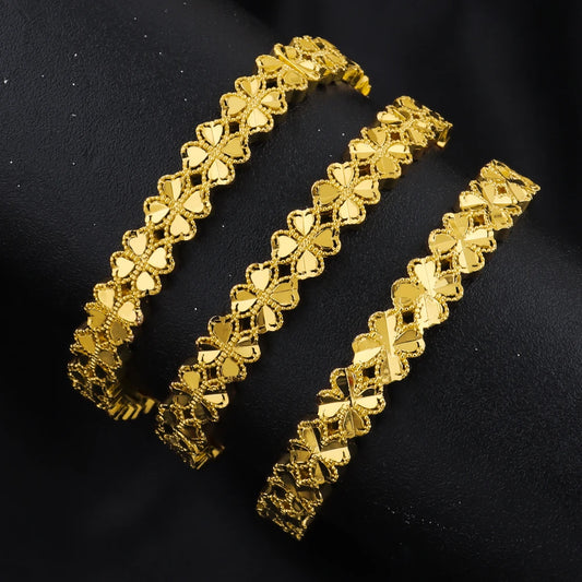 24K Gold Plated Women's bohemian Bracelet dubai flower bangle women east wedding bangles for women Gift free shipping