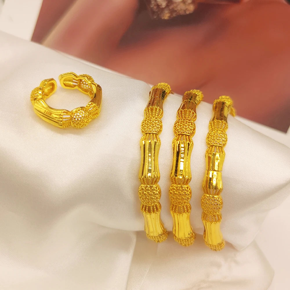 Women Charm Bracelet 24K Gold Color Jewelry Dubai Kurdish Turkish Gold Plated Bangles Ethiopian Hawaiian Jewelry