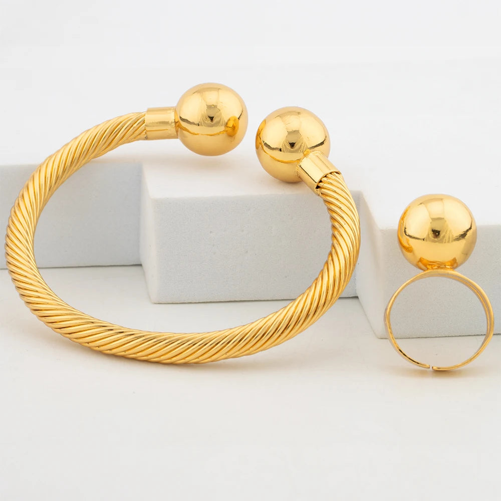 Exquisite Fashion Jewelry Set for Women Arab Gold Color Luxury Necklace Earrings Bangle Ring Set Weddings Dubai Party Daily Wear