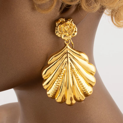 18K Gold Mid-East Shell Earrings & Necklace Set for Women, Summer Wedding Jewelry Gift, Fashion Jewelry Women Set Wholesale