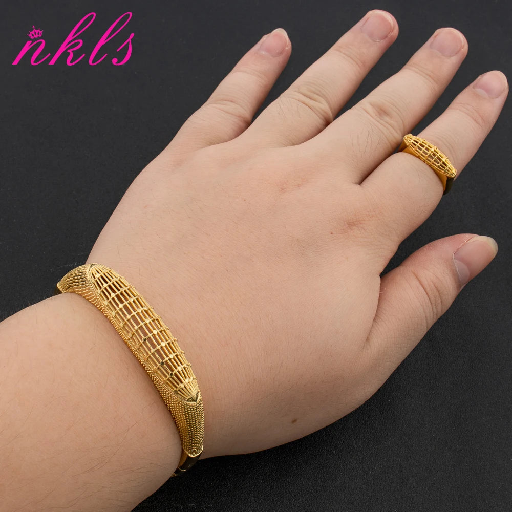 dubai woman bangle ring jewellery Color Dubai Arab Cuff Bangle Ring  Micro Crystal Inlaid  Daily Wear Elegant Gift