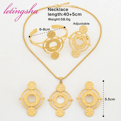 Trendy Necklace Pendant Fashion Jewelry Set Italy Earrings Bangle Ring Dubai Arab Luxury Gold Color Jewelry Set for Women