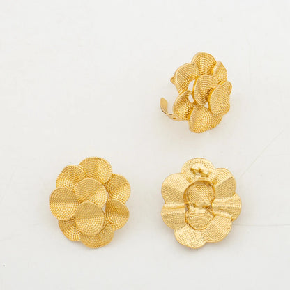 2pcs Jewelry Set For Women Double Round Flower Earrings and Ring Ladies Geometric Earring Holiday Party Gift Jewelry Accessories
