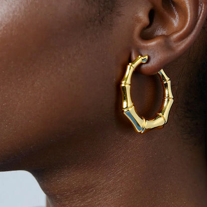 Stainless Steel Bamboo Joint Earrings Fashion Golden Plated Geometric Women's Earrings Engagement Wedding Jewelry Gifts