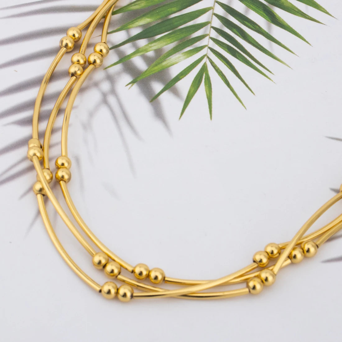 Stainless Steel Gold Color Beaded Round Necklace Earrings Bracelet Metal Multi Layer Jewelry For Women Party Waterproof Gift