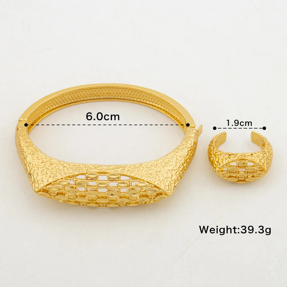 Crystal Design Bangle with Ring for Wedding Bride Gold Color Hand Bracelet Finger Ring Luxury Ladies Jewellery Woman Jewelry Set