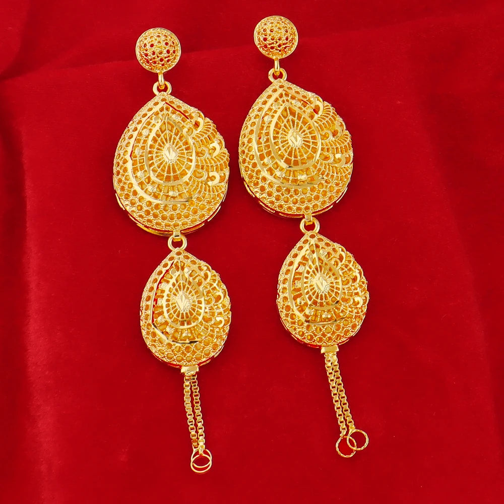 Dubai New Design Gold Plated Chain Necklace Charms Earrings for Women Jewelry Set for Dating Daily Wear Party Wedding Gift