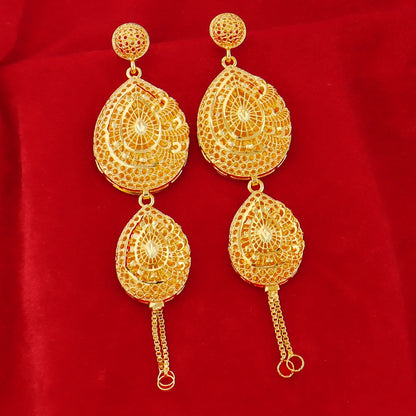 Dubai New Design Gold Plated Chain Necklace Charms Earrings for Women Jewelry Set for Dating Daily Wear Party Wedding Gift
