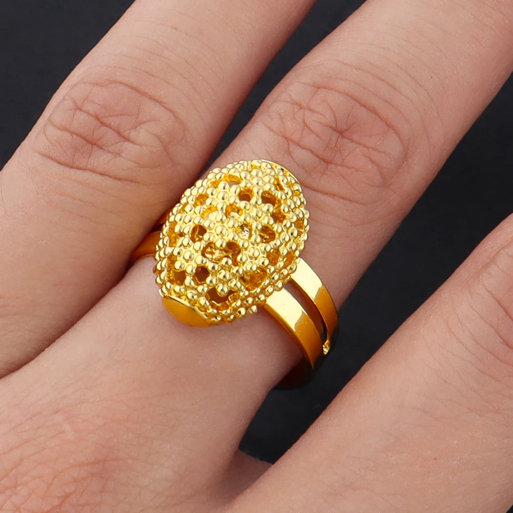 women  jewelry set indian arabic african ethiopian golden color jewelry set Hollow Out Oval Necklace Earrings Ring free shipping