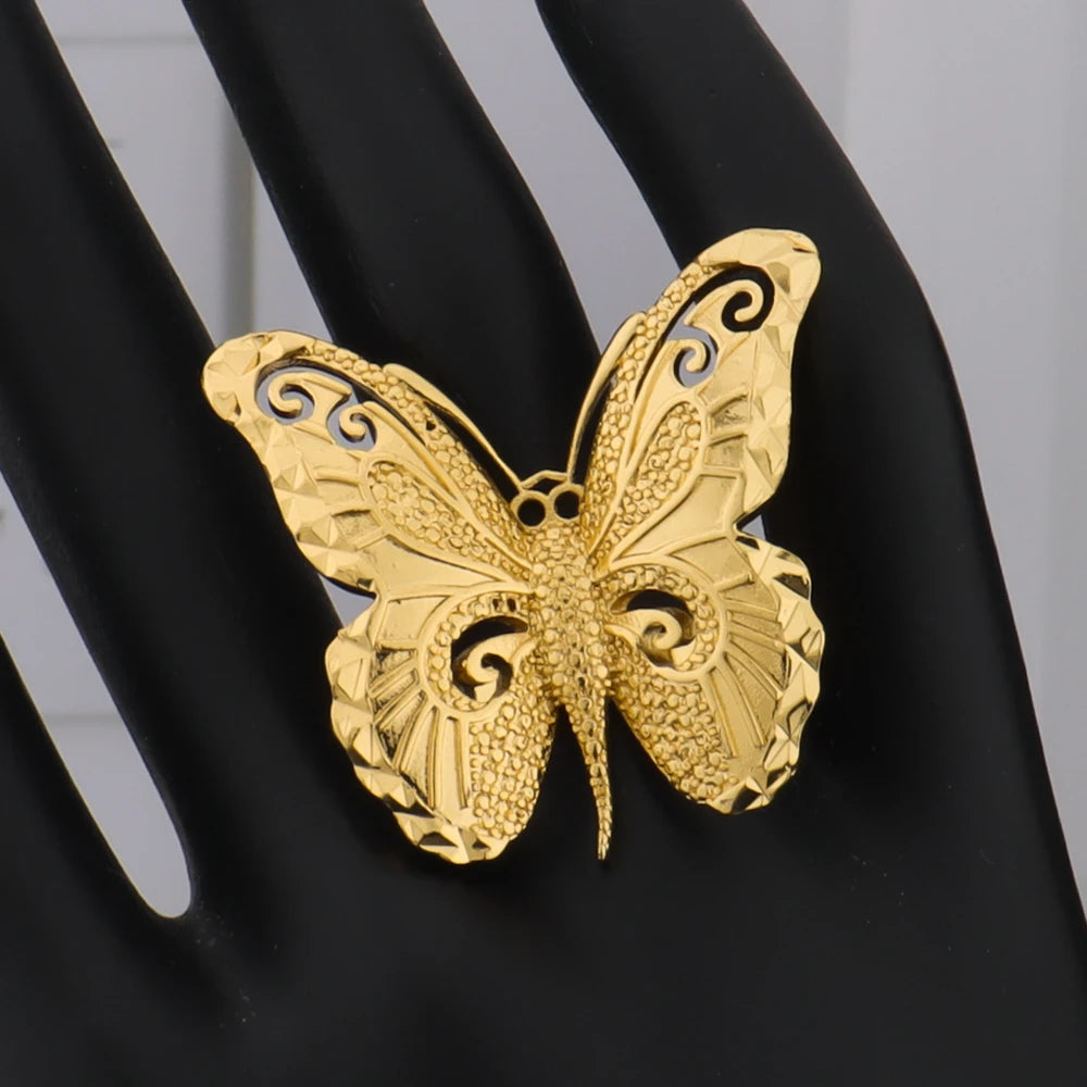 Dubai Gold Color Butterfly Necklace Earrings Ring Boutique Jewelry Set For Men And Women Daily Wear Wedding valentine day gift