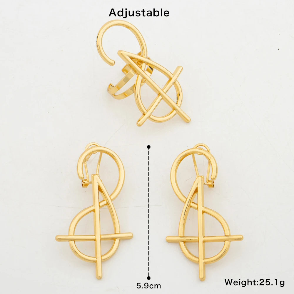 New Design Jewelry Set for African Large Hollow Out Earrings with Choker Necklace Finger Ring Set for Weddings Anniversary Gift