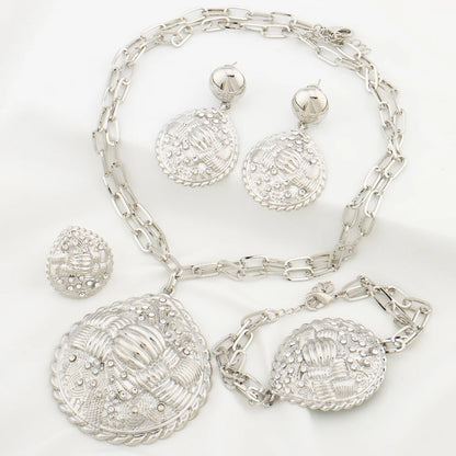 Nigeria Jewelry Sets for Wome Big Pendant Fashion Bridal Gold Color High Quality Necklace Earrings Bracelet Ring Party Jewellery