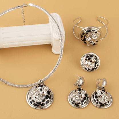 Dubai Luxury Gold Plated Leopard Shape Necklace Earrings Bracelet Ring Set for Women Men Gold Color Mighty Design Jewelry Gift