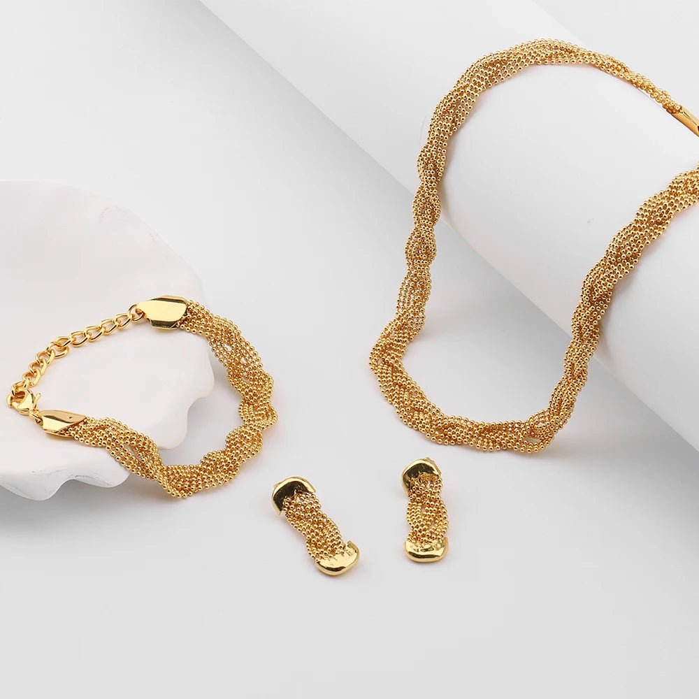 YM Gilding Hollow Earrings Necklace Set Fashion Women Dubai Africa Luxury Punk Jewellery Valentine's Day Gift Choker Necklace
