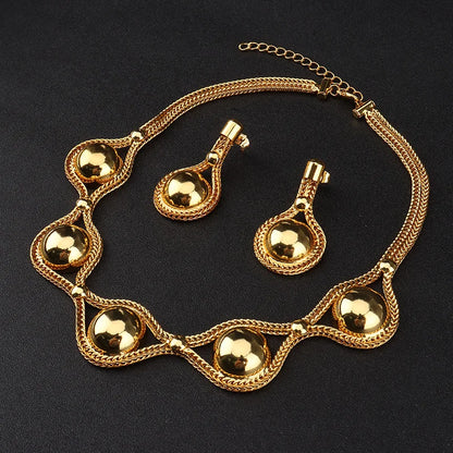 2021 African Jewelry Sets For Women Necklace And Earing Beads Bracelet Ring Dubai Gold Color Wedding Party Bridal Jewelry - YUEMING JEWELRY