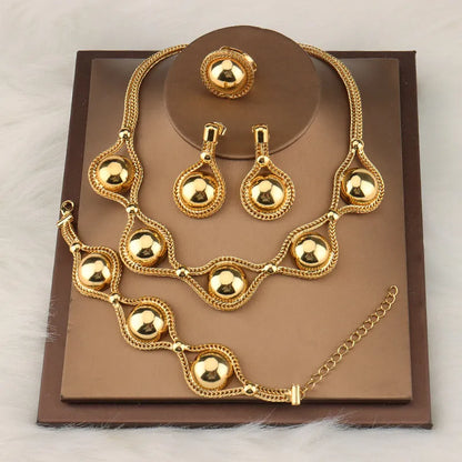 2021 African Jewelry Sets For Women Necklace And Earing Beads Bracelet Ring Dubai Gold Color Wedding Party Bridal Jewelry - YUEMING JEWELRY