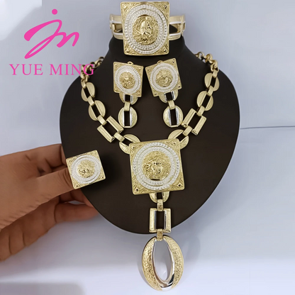 Dubai Gold Plated Jewelry Set with Gift Box Ladies Fashion Copper Necklace Bracelet Earrings Ring Jewelry for Women Holiday Gift - YUEMING JEWELRY